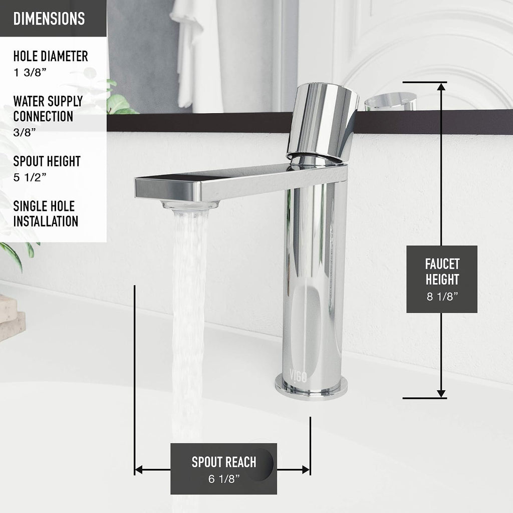 VIGO Halsey Single-Handle Single-Hole Mount Bathroom Sink Faucet, 8-Inch, Chrome, Modern Design, Solid Brass, 1.2 GPM WaterSense & Ceramic Disc Valve, Corrosion-Resistant