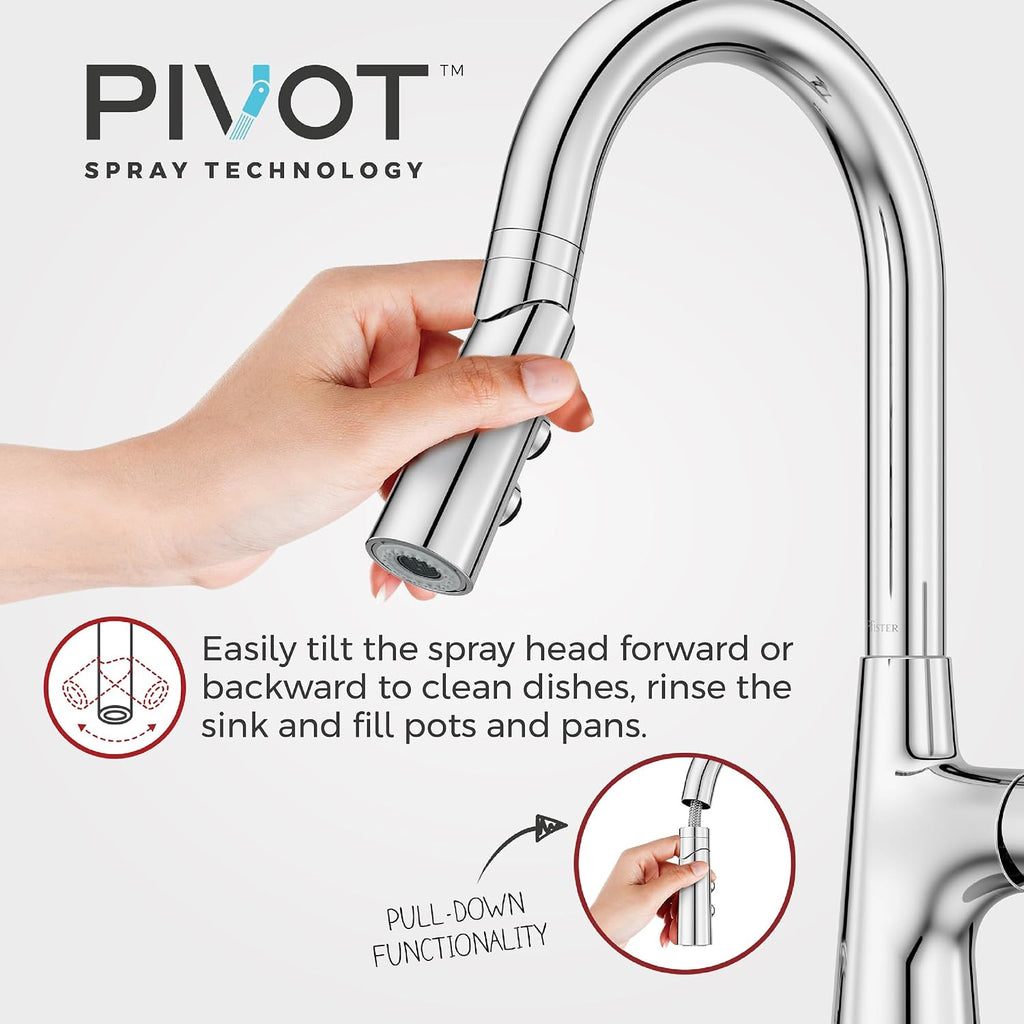 Pfister Tasso Kitchen Faucet with Pull Down Sprayer and Soap Dispenser, Single Handle, High Arc, NSF Certified, Polished Chrome Finish, F5297TSOC