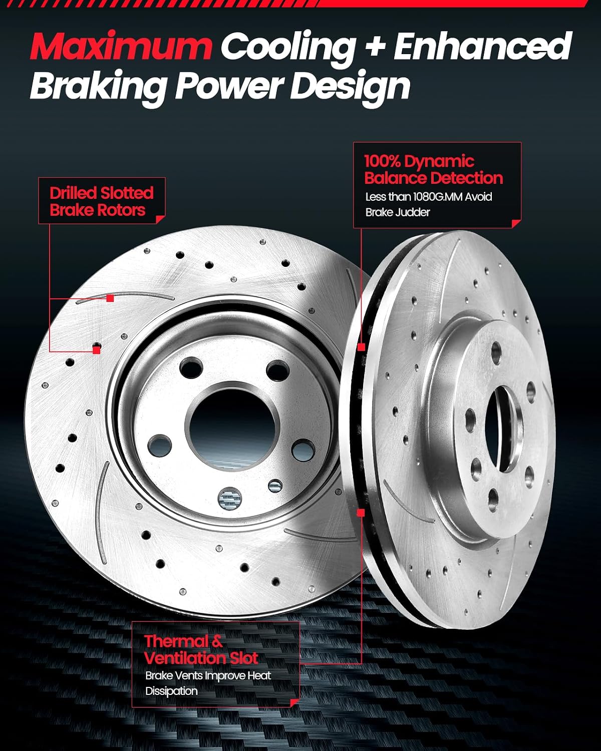 Front Automotive Replacement Brake Kit, Drilled Slotted Rotors Kit Compatible with 2006-2012 Chevy Malibu, 2006-2008 Chevy HHR|Brake Rotors Brake Pads|296mm(11.7in)|D1160-8270 & 55093