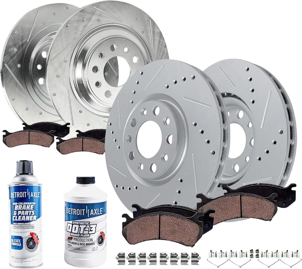 Detroit Axle - 10pc Brake Kit for 2016 2017 2018 2019 2020 2021 2022 2023 Jeep Cherokee, Drilled Disc Brake Rotors Ceramic Brakes Pads Replacement: 12.99' inch Front and 12.60' inch Rear Rotors