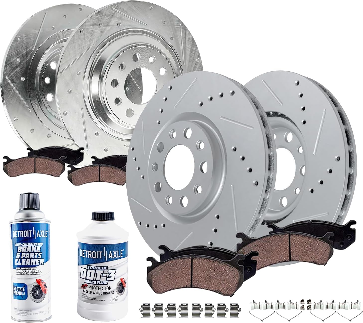 Detroit Axle - 10pc Brake Kit for 2016 2017 2018 2019 2020 2021 2022 2023 Jeep Cherokee, Drilled Disc Brake Rotors Ceramic Brakes Pads Replacement: 12.99' inch Front and 12.60' inch Rear Rotors