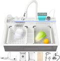 29.5 inch White Smart Digital Display Waterfall Sink, 304 Stainless Steel Modern Kitchen Sink with 5 Water Outlet Modes, Waterfall Pull-Out Faucet, Cup Washers and Accessory Set