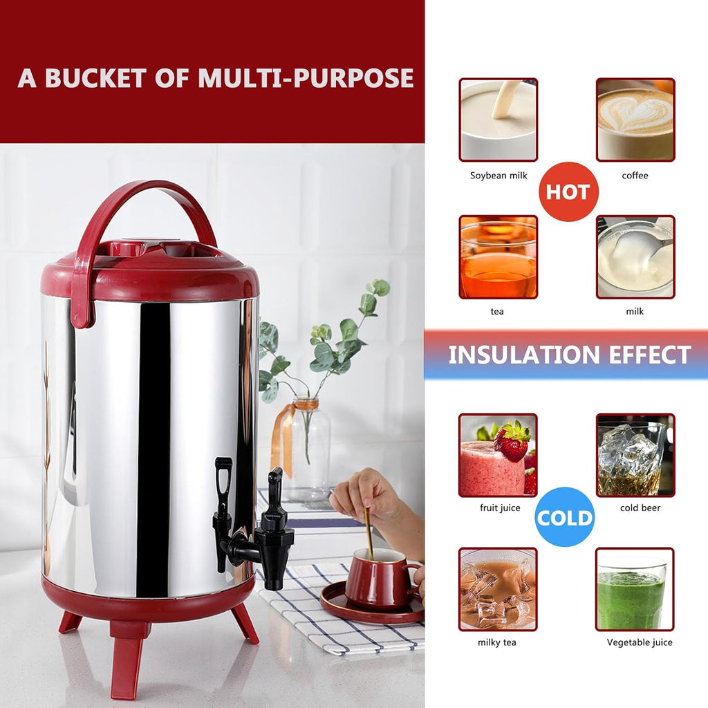 Stainless Steel Insulated Beverage Dispenser Cold Hot Beverage Dispenser with faucet Insulated Beverage Dispenser for Coffee Milk Tea(Size:8L,Color:BLACK)