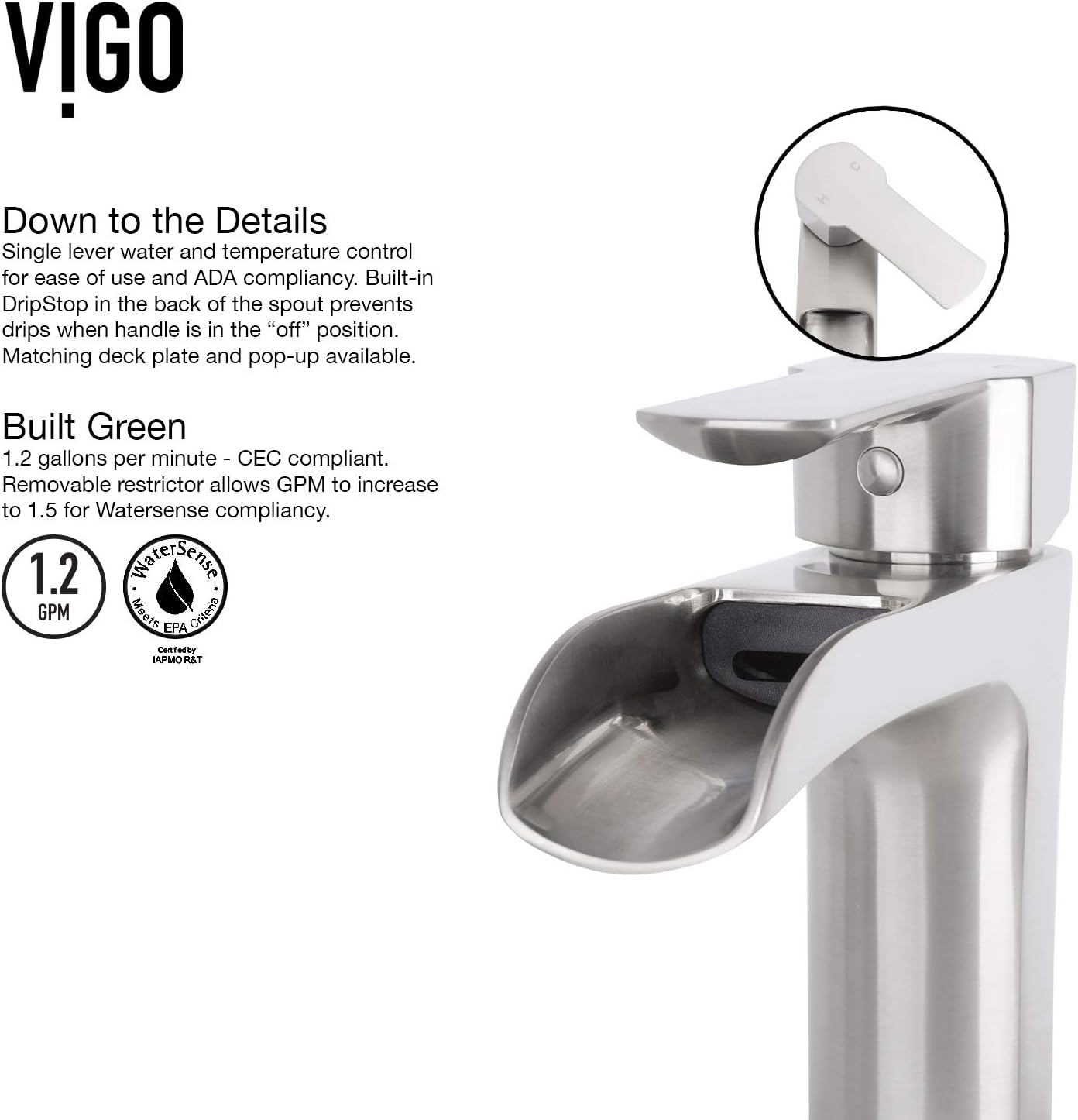 VIGO Niko Waterfall Single-Handle Single-Hole Mount Vessel Bathroom Sink Faucet, 11-Inch, Brushed Nickel, Modern Design, Solid Brass, 1.2 GPM WaterSense & Ceramic Disc Valve - VG03024BN