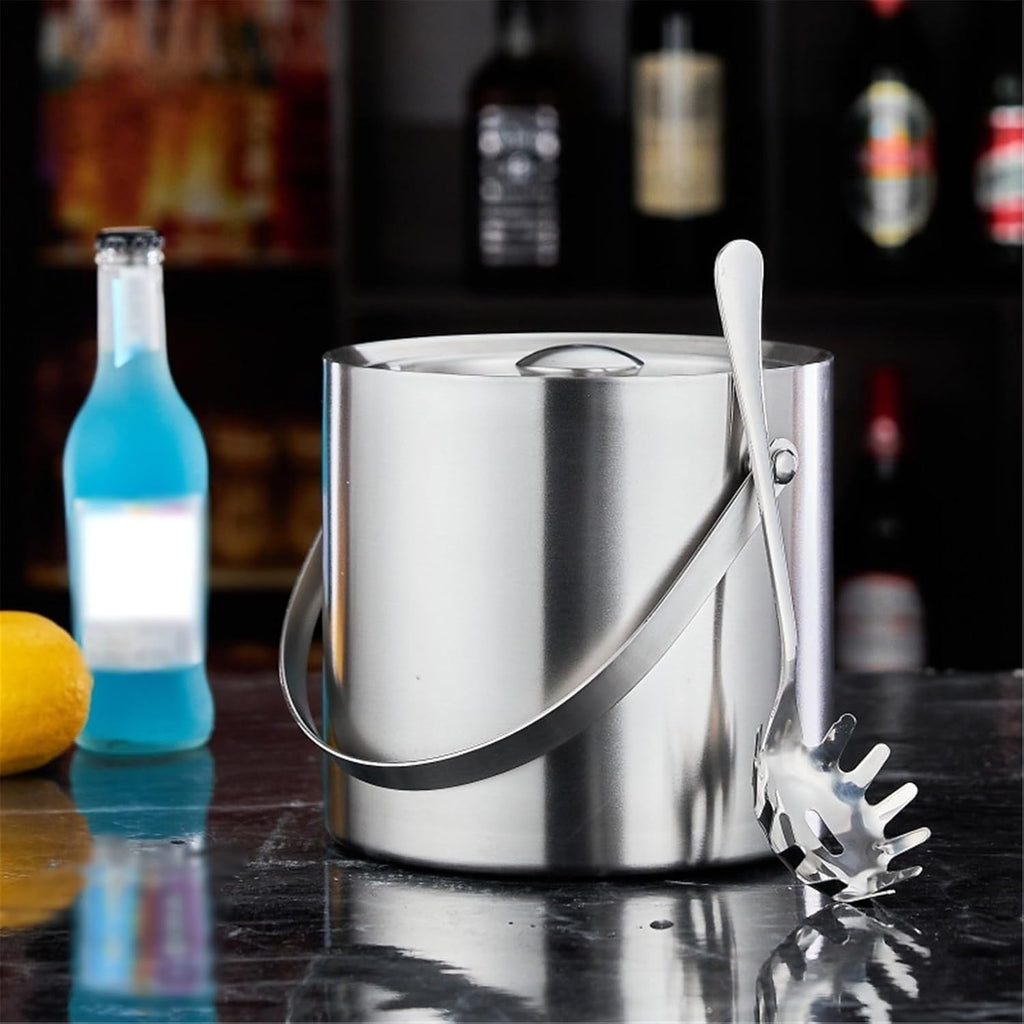 Party Black Stainless Steel Double Layer Ice Bucket with Lid for Cocktail Bars, Freezers, and Wine Cooler Tub(XL)