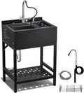 24' Stainless Steel Utility Sink,Freestanding Laundry Room Sink,Commercial Kitchen Sinks with Hot & Cold Water for Garage,Kitchens Outdoor (24x18x36 Black)