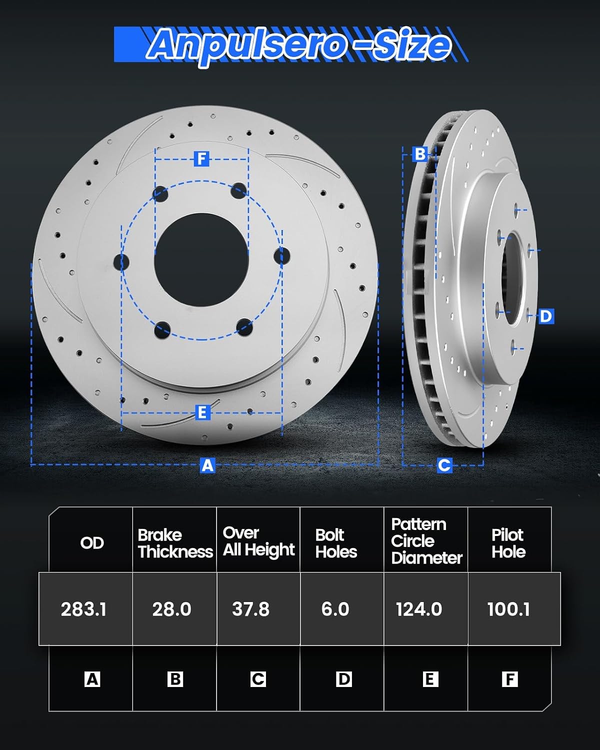 Anpulsero Brake Pads And Rotors Kit Front Compatible with 2000-2004 Nissan Xterra, 03-04 Frontier, Automotive Replacement Brake Kits Geomet 31158 D830-7703 Drilled And Slotted Rotors 283.1mm(11.1in)