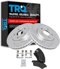 TRQ Performance Front Brake Pad and Rotor Set Ceramic Coated Drilled Slotted Vented Rotors Compatible with 2011-2015 Chevrolet Cruze 2016 Cruze Limited 2012-2017 Sonic