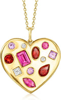 Ross-Simons 3.10 ct. t.w. Multi-Gemstone Heart Pendant Necklace in 18kt Gold Over Sterling. 18 inches