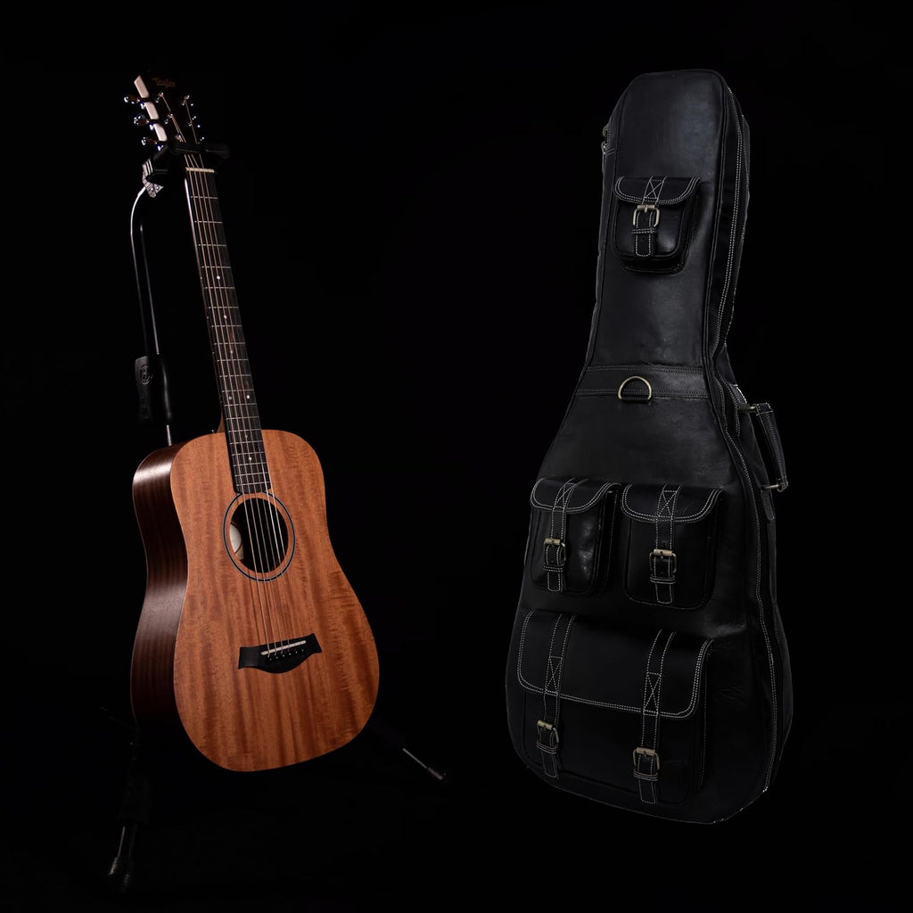 Premium Leather Guitar Gig Bag, Electric And Acoustic Guitar Case with Multiple Storage Pockets, Detachable And Adjustable Straps (Black)