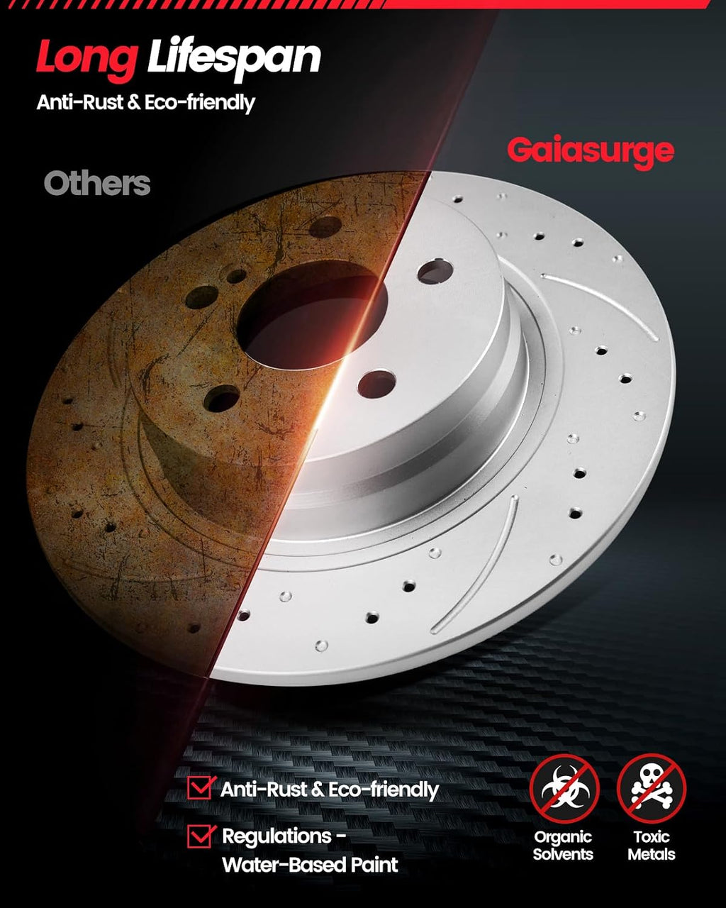 Brake Pads And Rotors Kit Compatible With 2012-2018 Ford Focus, Rear Automotive Replacement Brake Kits 54182 D1095-7874A Drilled And Slotted Rotors Geomet Ceramic Brake Pads 270.9mm(10.7in)