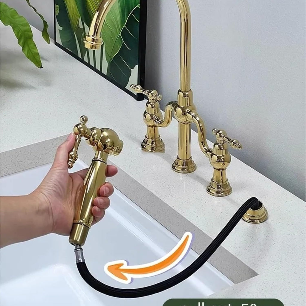 Pull Out Kitchen Faucet Classic Deck Mounted Hot Cold Sink Tap Rotation Spout Faucet(Chrome)