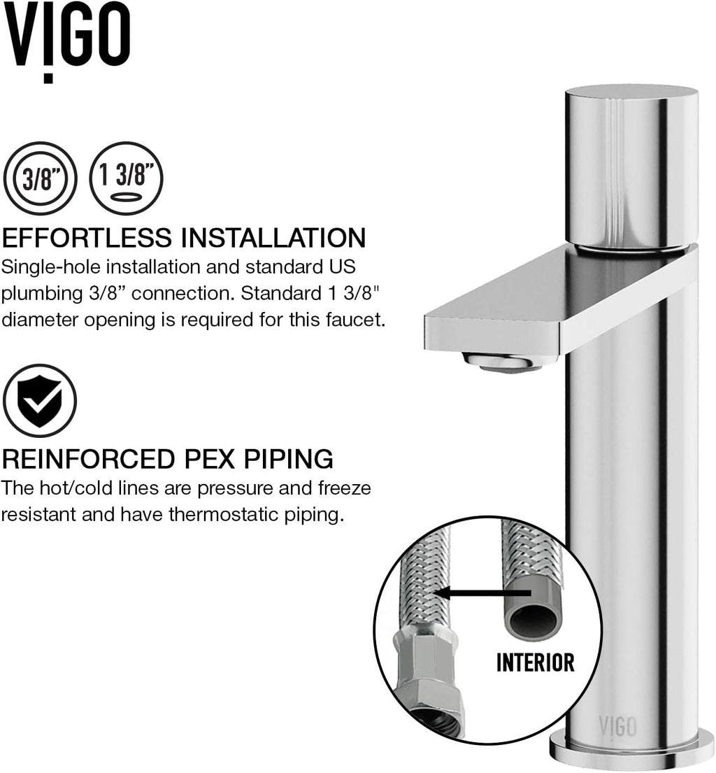 VIGO Halsey Single-Handle Single-Hole Mount Bathroom Sink Faucet, 8-Inch, Chrome, Modern Design, Solid Brass, 1.2 GPM WaterSense & Ceramic Disc Valve, Corrosion-Resistant