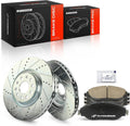 A-Premium 13.39 in (340 mm) Front Drilled and Slotted Disc Brake Rotors + Ceramic Pads Kit Compatible with Select Volkswagen & Audi Models - Jetta, Golf R, Tiguan, CC, GTI, Arteon, Q3, S3, 6-PC Set