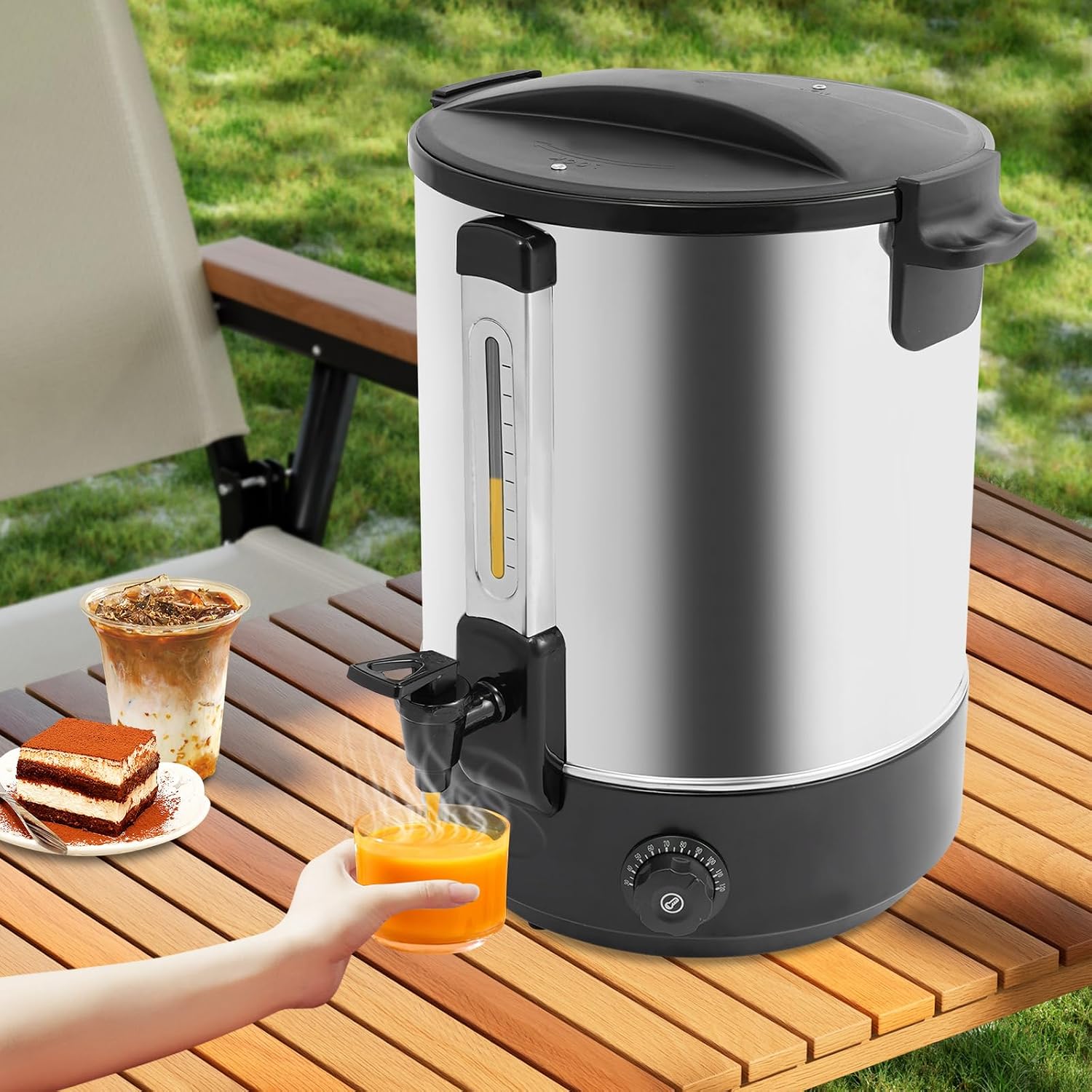 19L Hot Water Dispenser, Electric Heat Preservation Bucket, Commercial Hot Water Dispenser for Outdoor Picnics, Travels, Cafes, Buffets & Hotels, Restaurants (Black)