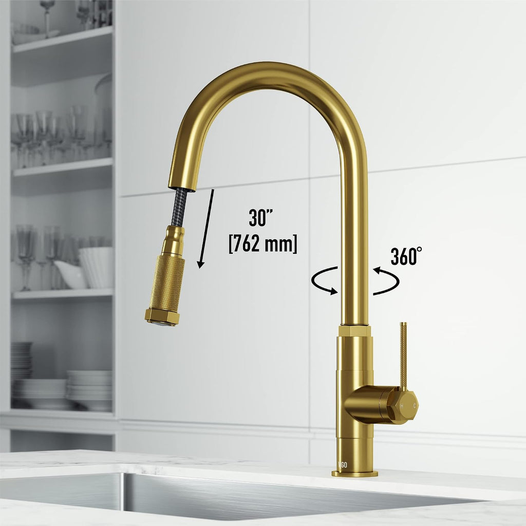 VIGO Hart Arched 18'' H Single Handle Pull-Down Spout Kitchen Faucet in Matte Brushed Gold-VG02035MG