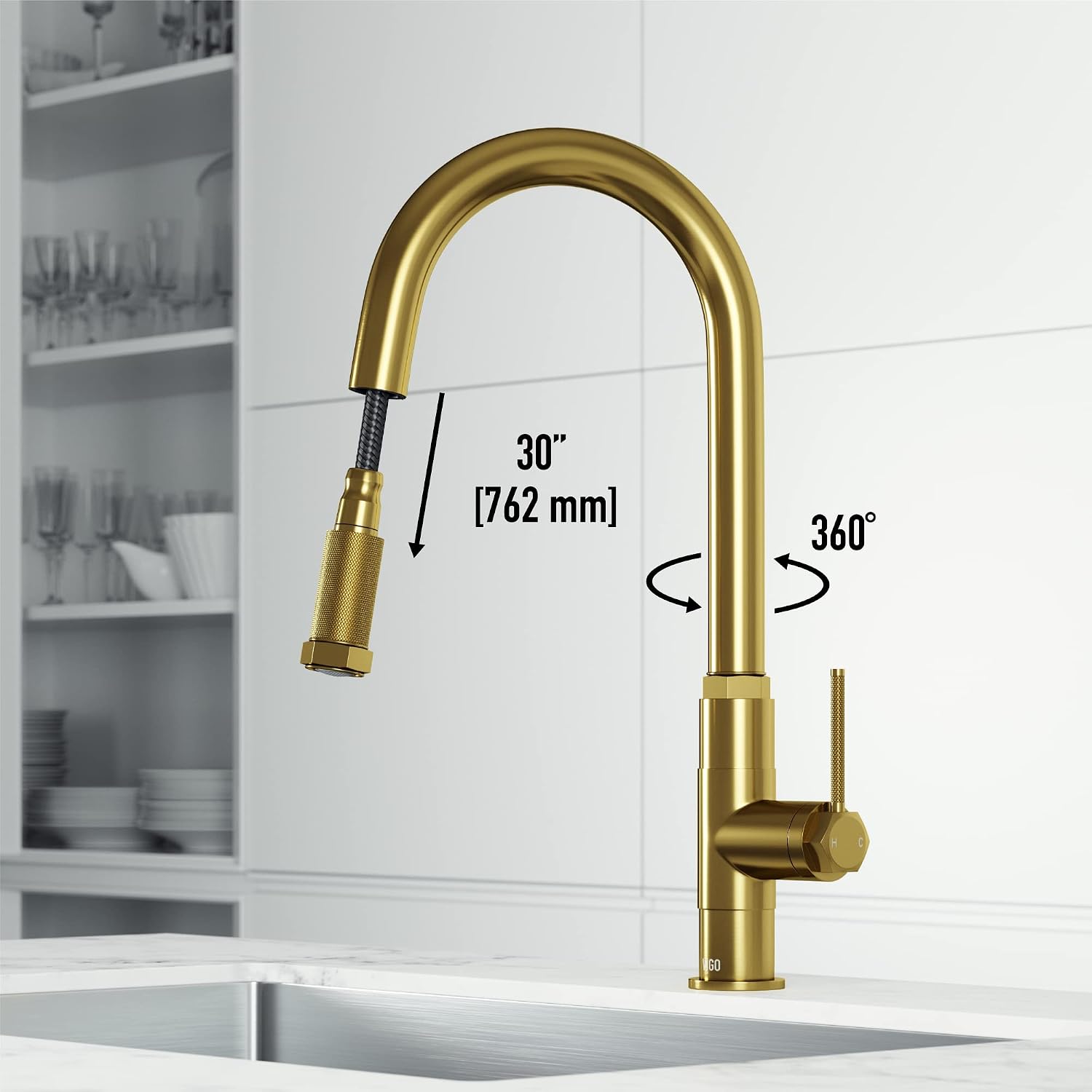 VIGO Hart Arched 18'' H Single Handle Pull-Down Spout Kitchen Faucet in Matte Brushed Gold-VG02035MG