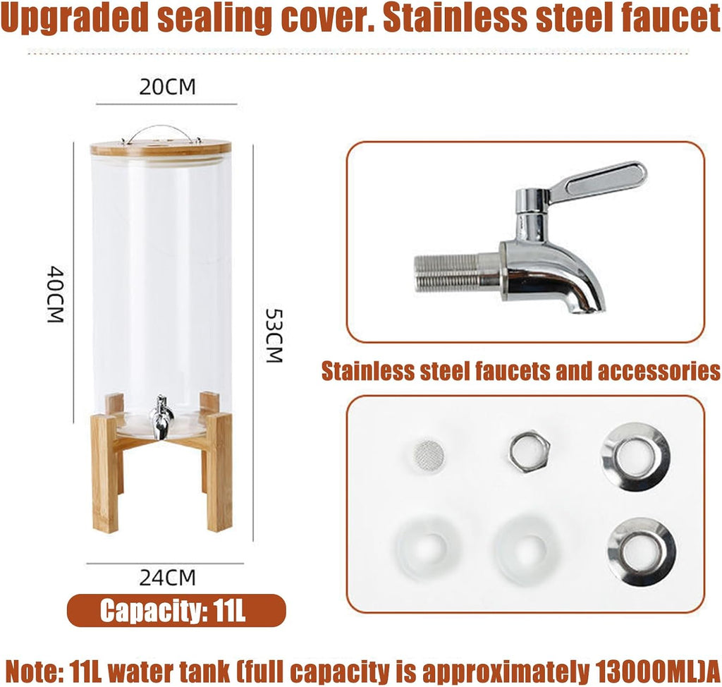 Transparent Beverage Machine, Glass Juice Dispenser with Multiple Faucets to Choose from, Sealed and Leak-Proof(Silver Large faucets)
