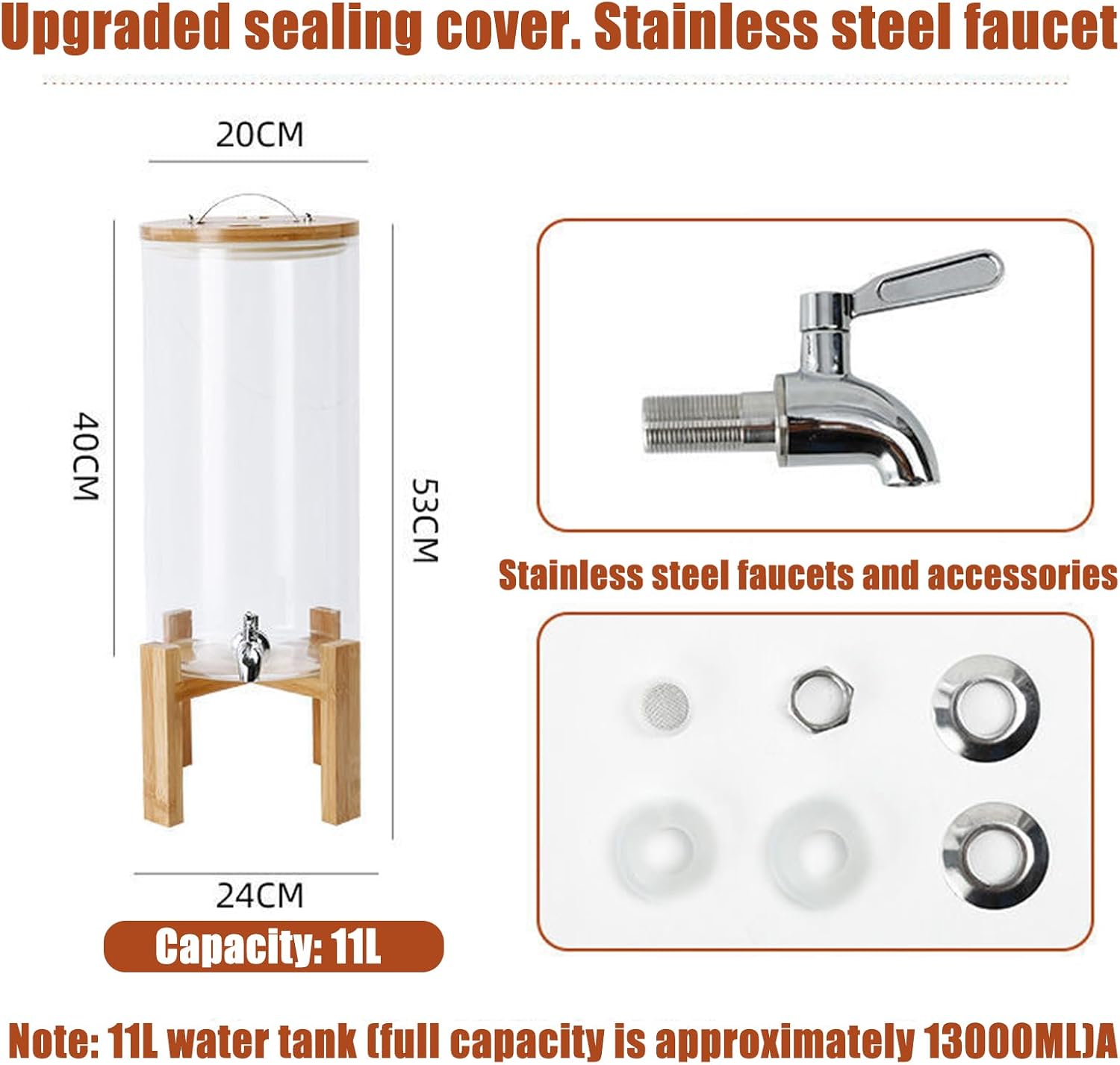 Transparent Beverage Machine, Glass Juice Dispenser with Multiple Faucets to Choose from, Sealed and Leak-Proof(Silver Large faucets)
