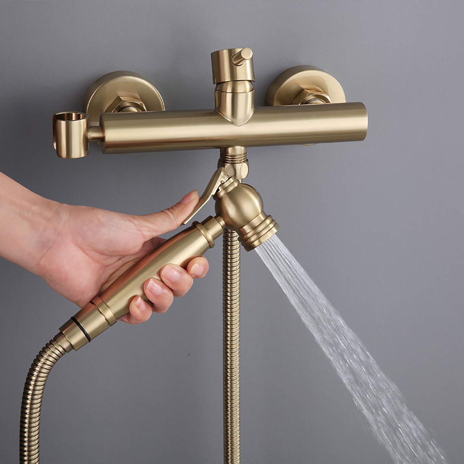 Handheld Bidet Sprayer for Toilet, Brushed Gold Kit Wall Mounted Brass Bathroom Cloth Diaper Set with Hot and Cold Water for Personal Hygiene,15 cm(8.5 cm)