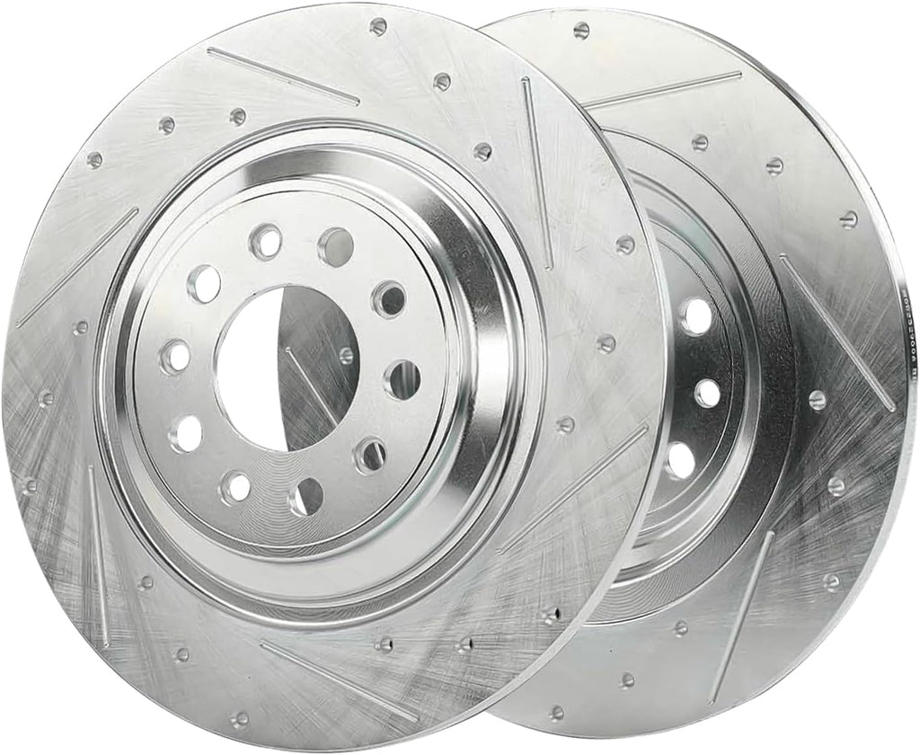 Detroit Axle - Brake Kit for 2014 2015 Jeep Cherokee [with Code BRG], Drilled and Slotted Disc Brake Rotors Ceramic Brakes Pads with Hardware Replacement : 12.99' inch Front and 12.60' inch Rear Rotor