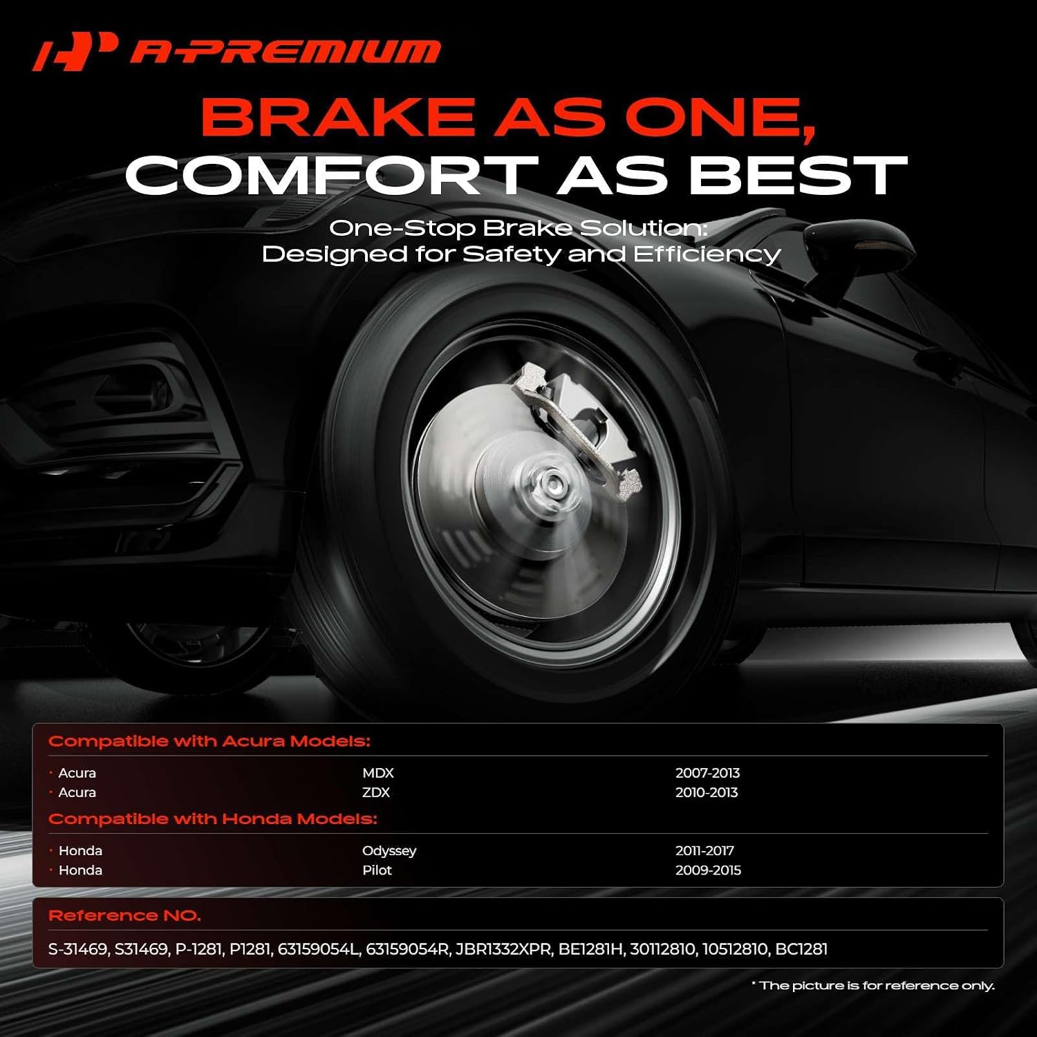 A-Premium 13.15 inch (334mm) Rear Drilled and Passenger Disc Brake Rotors + Ceramic Pads Kit Compatible with Select Acura and Honda Models - MDX 2007-2013, ZDX 2010-2013, Odyssey, Pilot, 6-PC Set