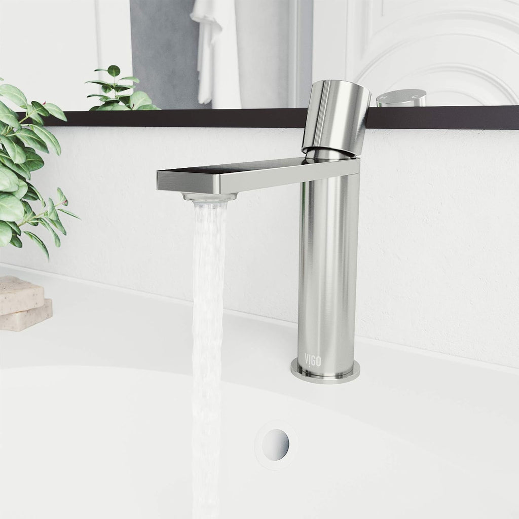 VIGO Halsey Single-Handle Single-Hole Mount Bathroom Sink Faucet, 8-Inch, Brushed Nickel, Modern Design, Solid Brass, 1.2 GPM WaterSense & Ceramic Disc Valve, Corrosion-Resistant