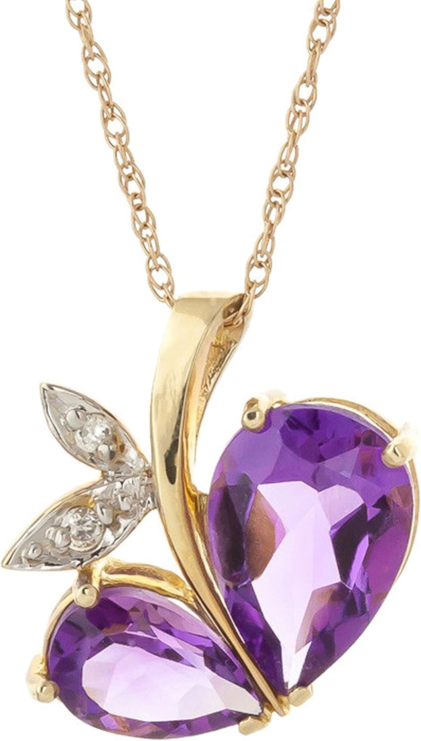 Galaxy Gold GG 4.06 CT. 14k Yellow Gold Modern Heart Necklace with Natural Diamonds and Amethysts