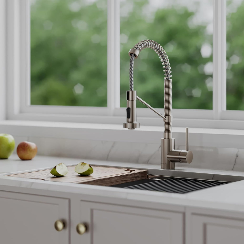 KRAUS Bolden 18-Inch Single Handle Commercial Style Pull-Down Kitchen Faucet with Soap Dispenser in Matte Black, KPF-1610MB-KSD-43MB