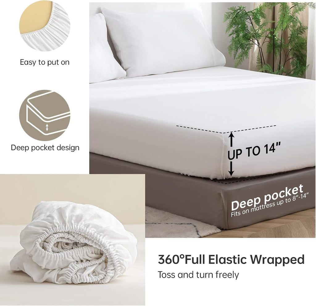 Simple&Opulence 100% French Linen Sheet Set Handmade Hemstitch-4 Pcs Natural Flax Farmhouse Bed Sheets(1 Flat Sheet 1 Fitted Sheet 2 Pillowcases)-Solid Color Soft Breathable Bedding-White, Queen
