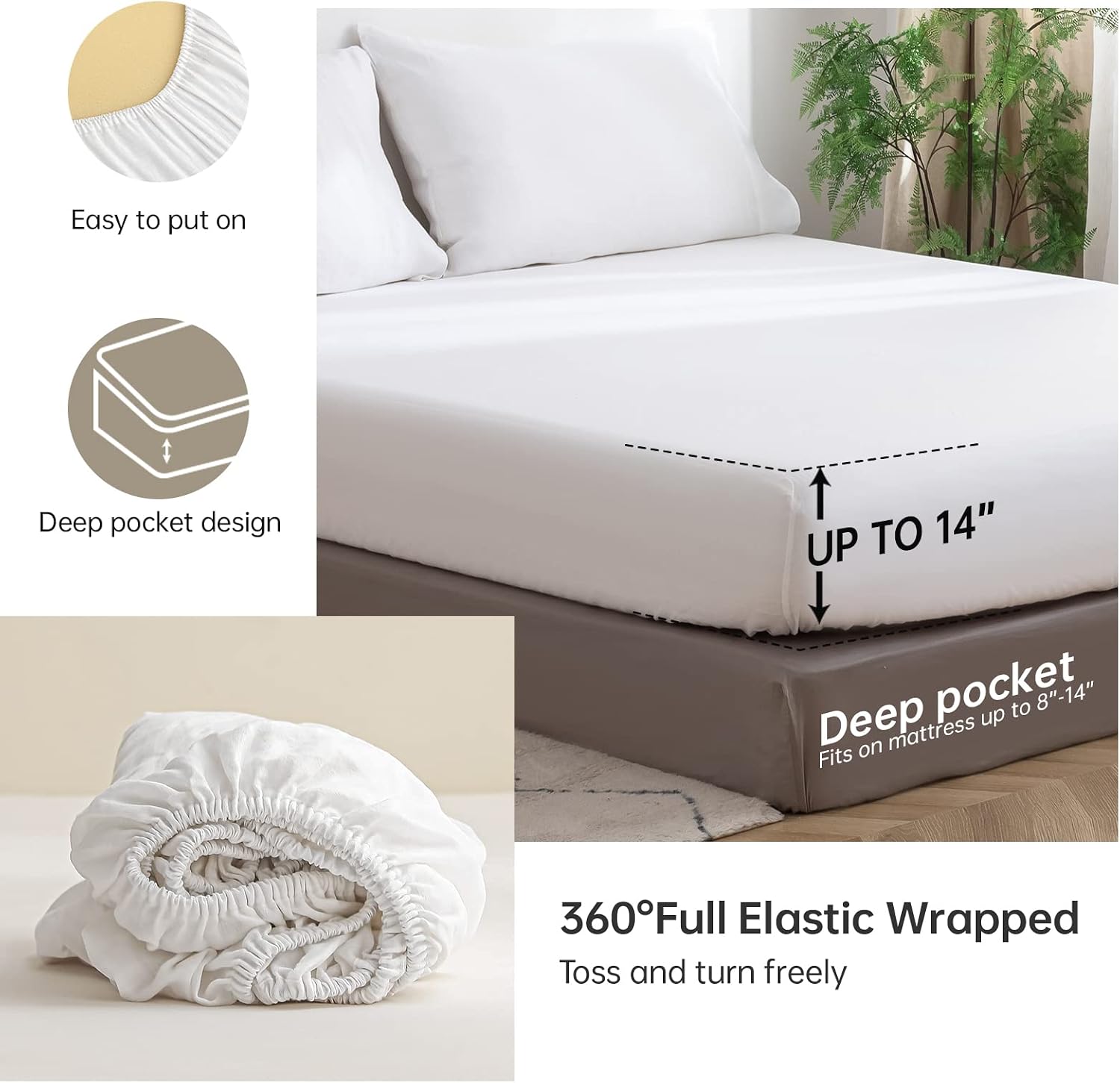 Simple&Opulence 100% French Linen Sheet Set Handmade Hemstitch-4 Pcs Natural Flax Farmhouse Bed Sheets(1 Flat Sheet 1 Fitted Sheet 2 Pillowcases)-Solid Color Soft Breathable Bedding-White, Queen