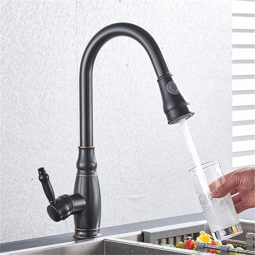 360 Rotation Pull-Out Kitchen Faucet - Hot and Cold Water Sink Mixer Tap for Kitchen(Oil Rubbed Bronze)