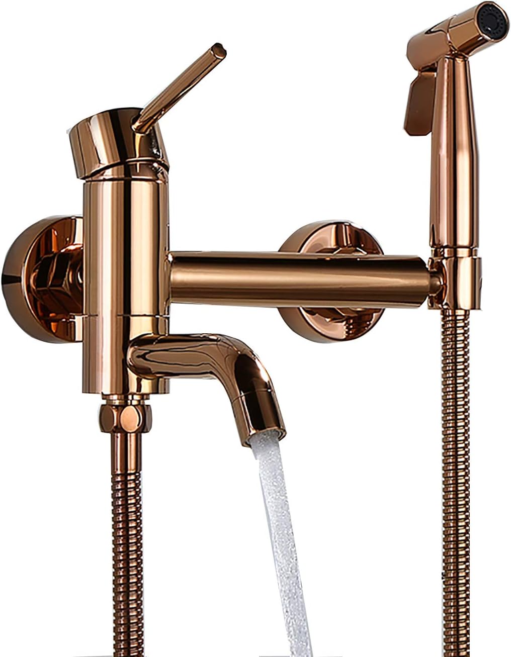 Rose Gold Handheld Bidet Sprayer for Toilet, Brass Bathroom Cloth Diaper Set with Cold and Hot Water, Wall Mounted Kit for Personal Hygiene