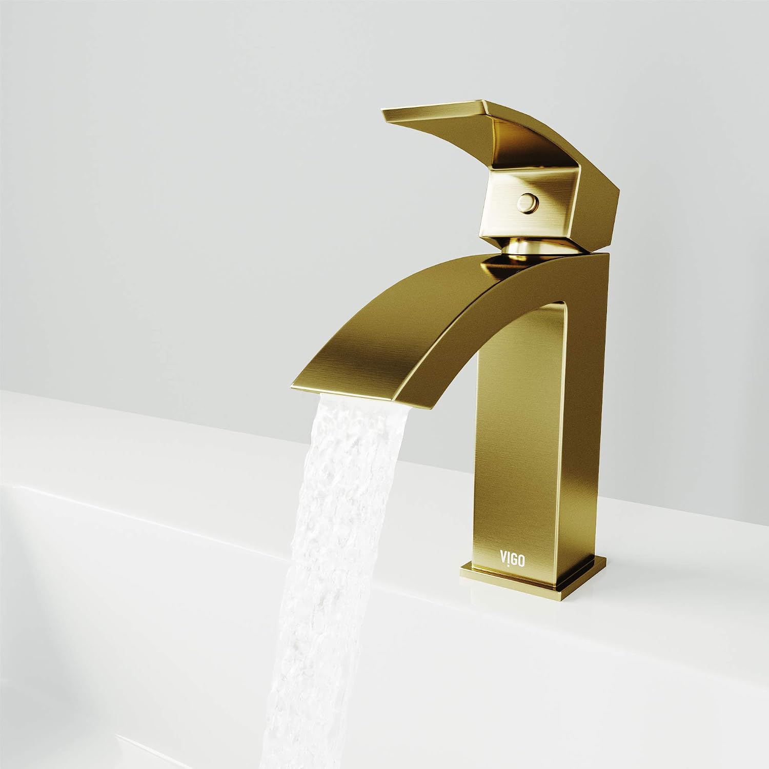 VIGO Satro Waterfall Single-Handle Single-Hole Mount Bathroom Sink Faucet, 7-Inch, Matte Brushed Gold, Modern Design, Solid Brass, 1.2 GPM WaterSense & Ceramic Disc Valve, Corrosion-Resistant