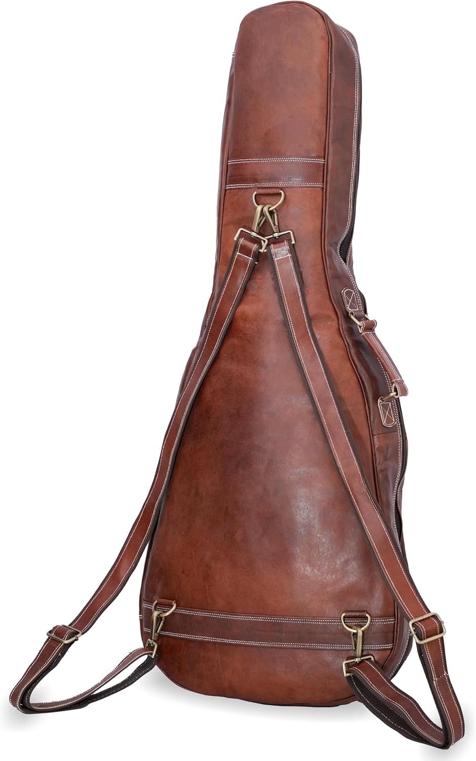 Premium Leather Guitar Gig Bag, Electric And Acoustic Guitar Case with Multiple Storage Pockets, Detachable And Adjustable Straps (Brown)