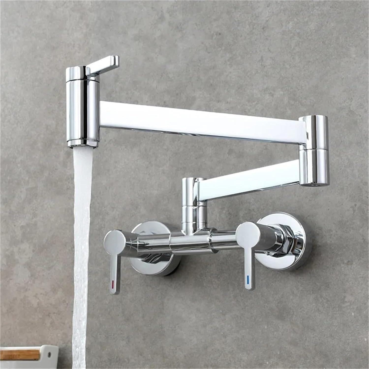 Pot Filler Tap Wall Mounted Foldable Kitchen Faucet Hot and Cold Single Hole Sink Tap Rotate Folding Spout(Chrome A)