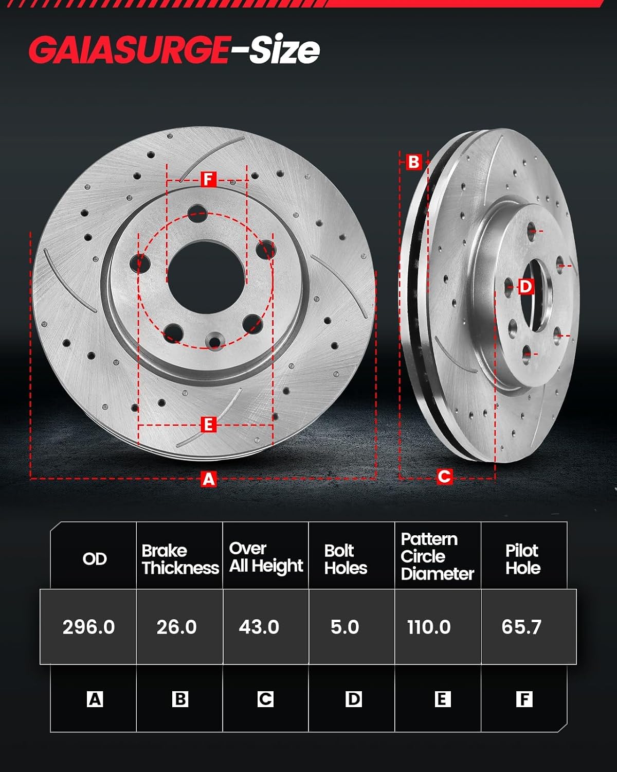 Front Automotive Replacement Brake Kit, Drilled Slotted Rotors Kit Compatible with 2006-2012 Chevy Malibu, 2006-2008 Chevy HHR|Brake Rotors Brake Pads|296mm(11.7in)|D1160-8270 & 55093
