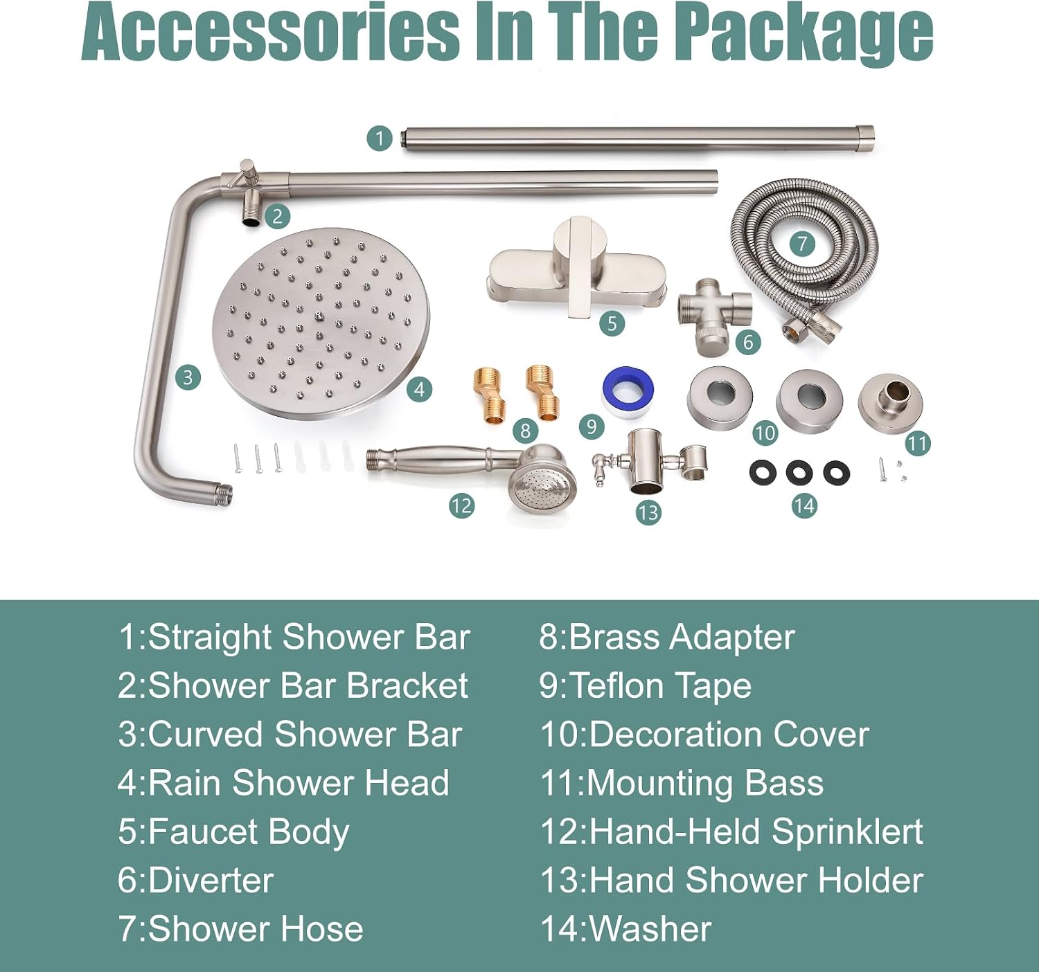 Heyalan Exposed Pipe Shower System Brushed Nickel 8 Inch Rainfall Showerhead Shower Faucet Fixture Combo Set Brass Single Handle with Hand Sprayer Adjustable Slide Bar Dual Functions