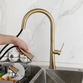 Kitchen Faucet Pull Out Kitchen Sink Water Single Handle Mixer 360 Rotation Hot Cold Faucets(Brush Gold)