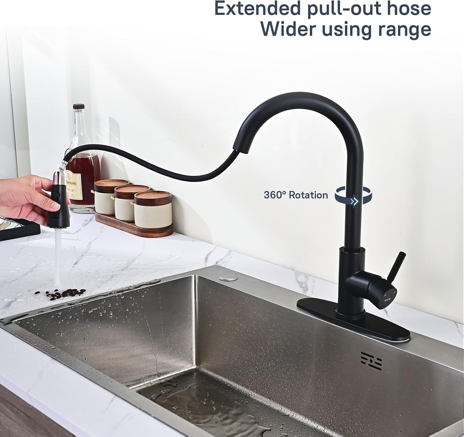 Arofa Black Touchless Bathroom Faucets, Kitchen Faucet with Pull Down Sprayer, Smart Motion Sensor Kitchen Sink Faucet, Stainless Steel Single Handle Kitchen Faucet, Matte Black