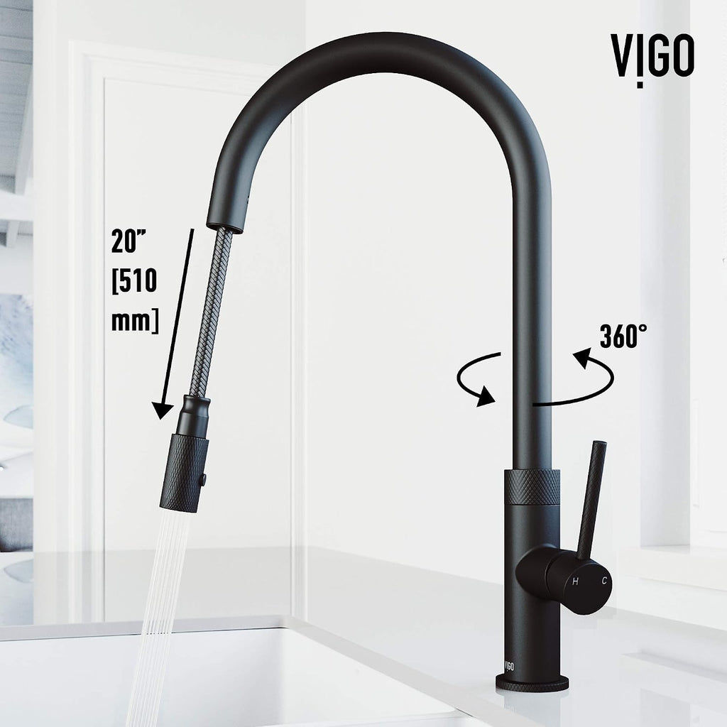 VIGO Bristol 19'' H Single Handle Pull-Down Sprayer Kitchen Faucet in Matte Black-VG02033MB