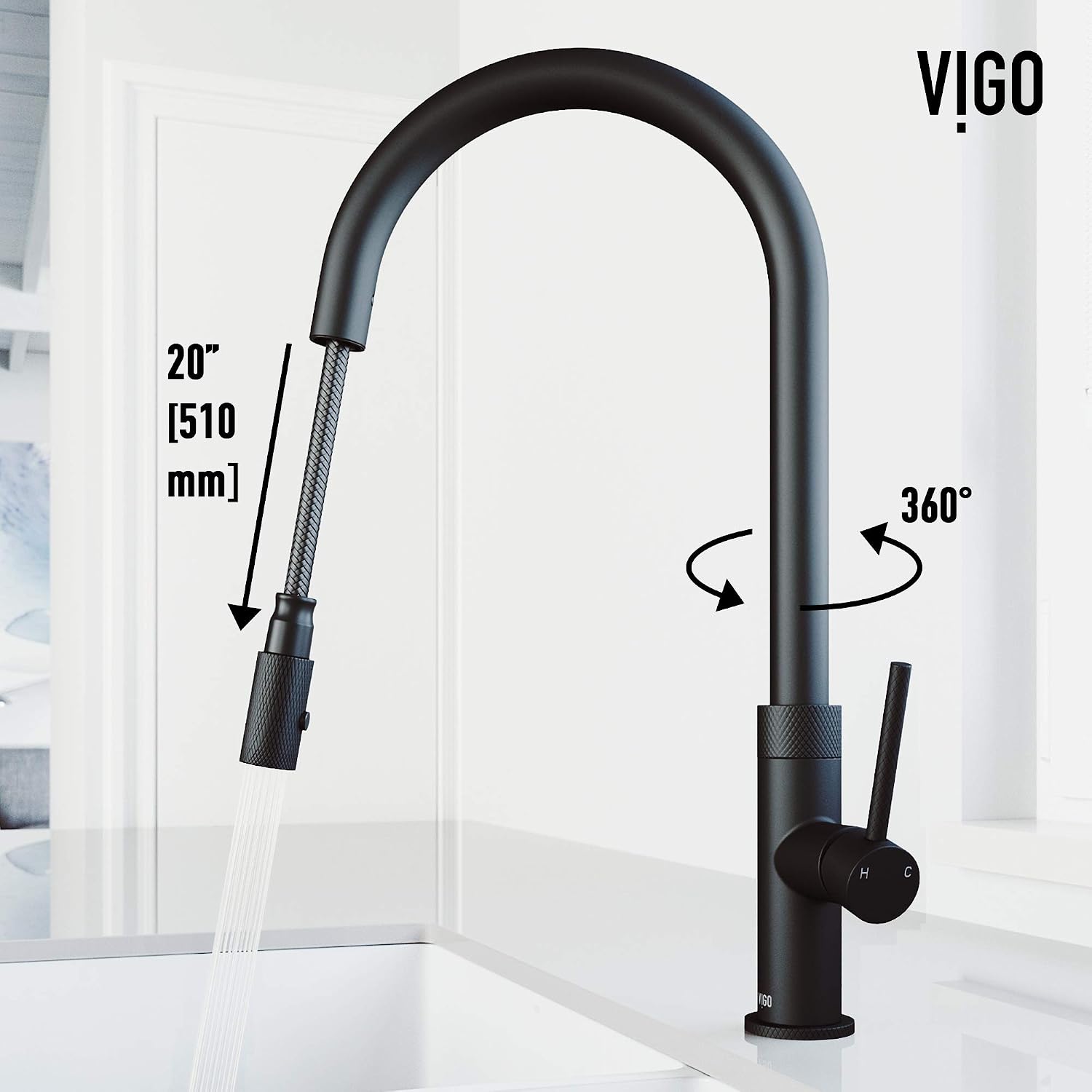VIGO Bristol 19'' H Single Handle Pull-Down Sprayer Kitchen Faucet in Matte Black-VG02033MB