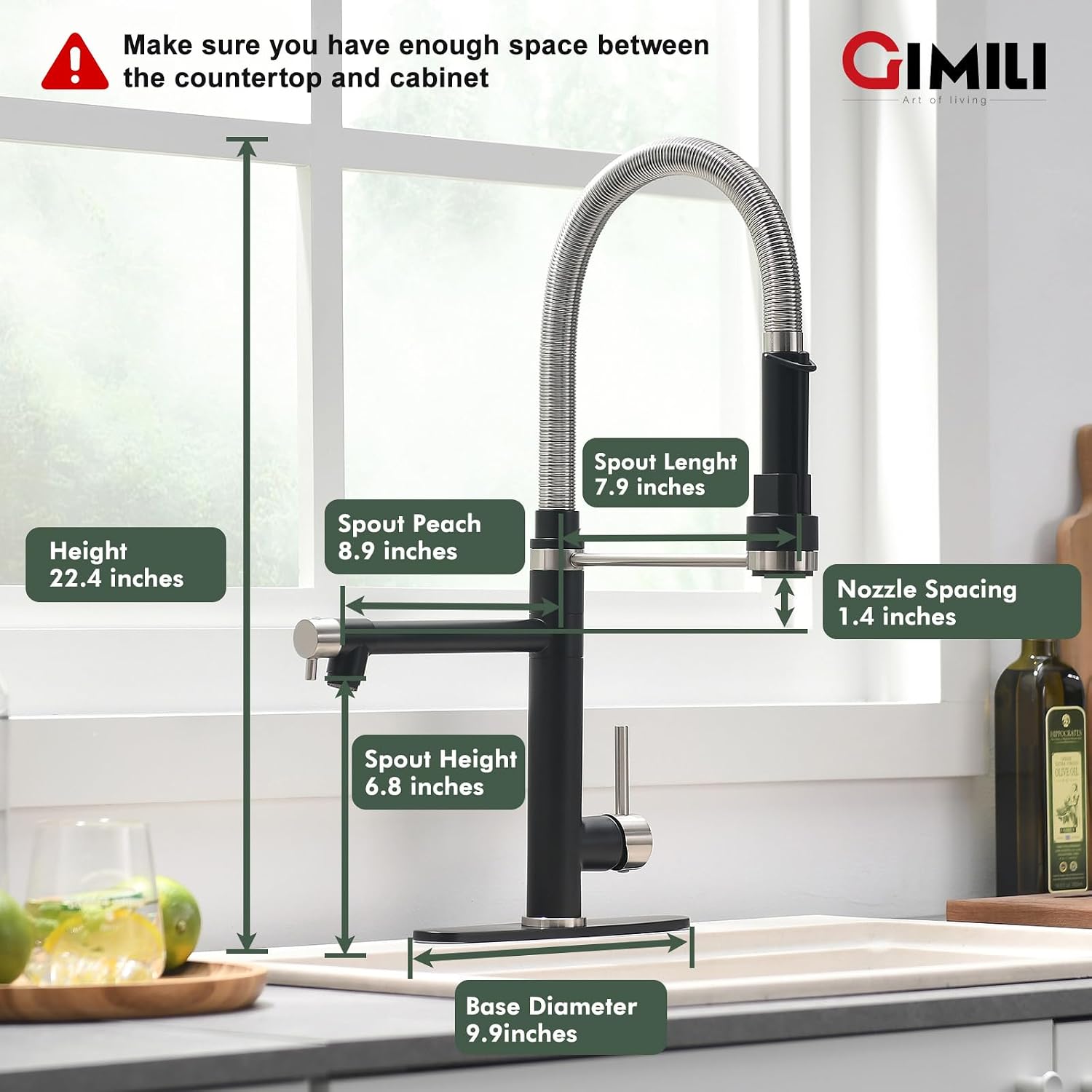 GIMILI Kitchen Faucet with Pull Down Sprayer Brushed Nickel and Matte Black Commercial Kitchen Faucet Double-Headed Single Handle Spring Stainless Steel Kitchen Sink Faucet
