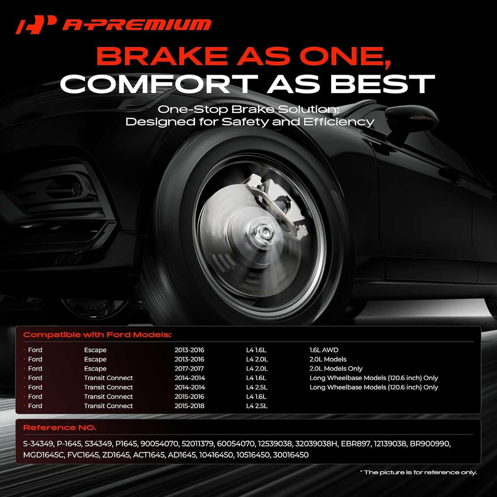 A-Premium 12.60 inch (320mm) Front Drilled and Slotted Disc Brake Rotors + Ceramic Pads Kit Compatible with Ford Models - Escape 2013-2017(1.6L AWD, 2.0L), Transit Connect 2014-2018, 6-PC Set