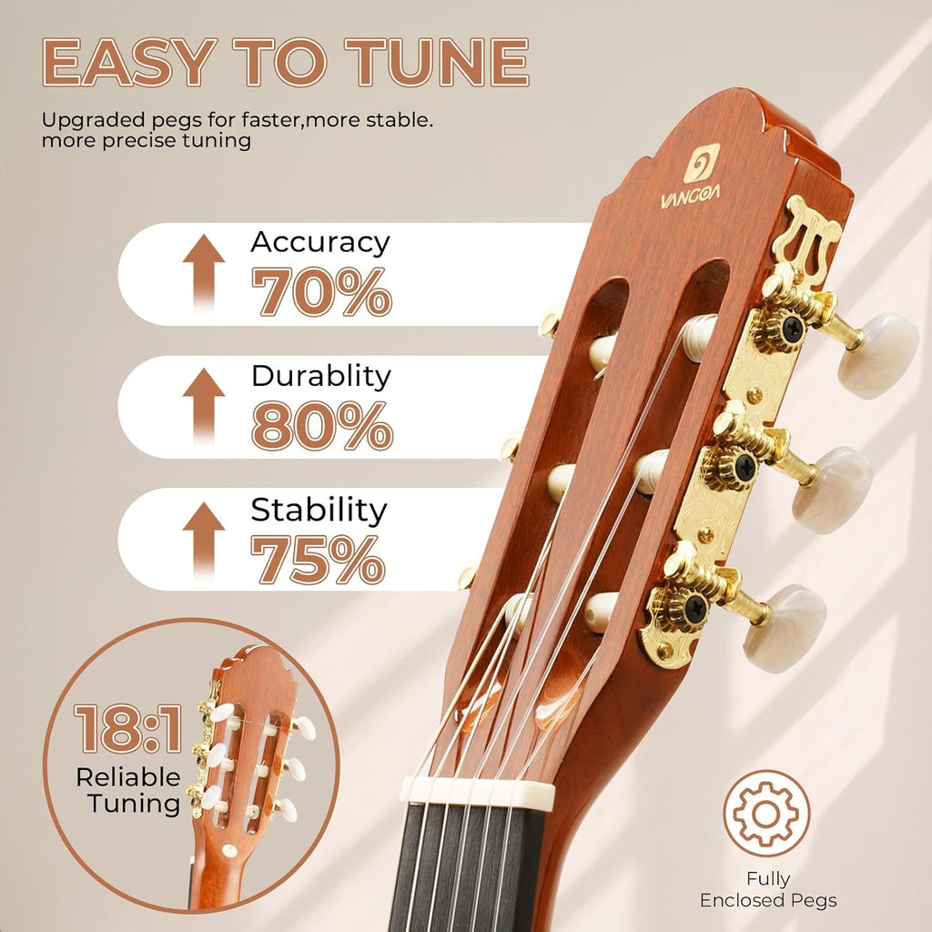 Vangoa Classical Guitar 3/4 Inch Acoustic Classical Guitar, 36 Inch Junior Size Nylon String Guitar Bundle Kit for Beginner Teens, Cedar Top