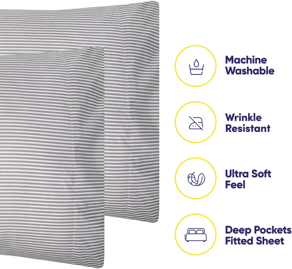 Sweet Home Collection Full Size Bed Sheets - 6 Piece 1500 Thread Count Fine Brushed Microfiber Deep Pocket Set - Extra Pillow Cases, Great Value, Full, Classic Stripe Gray (Pack of 12)