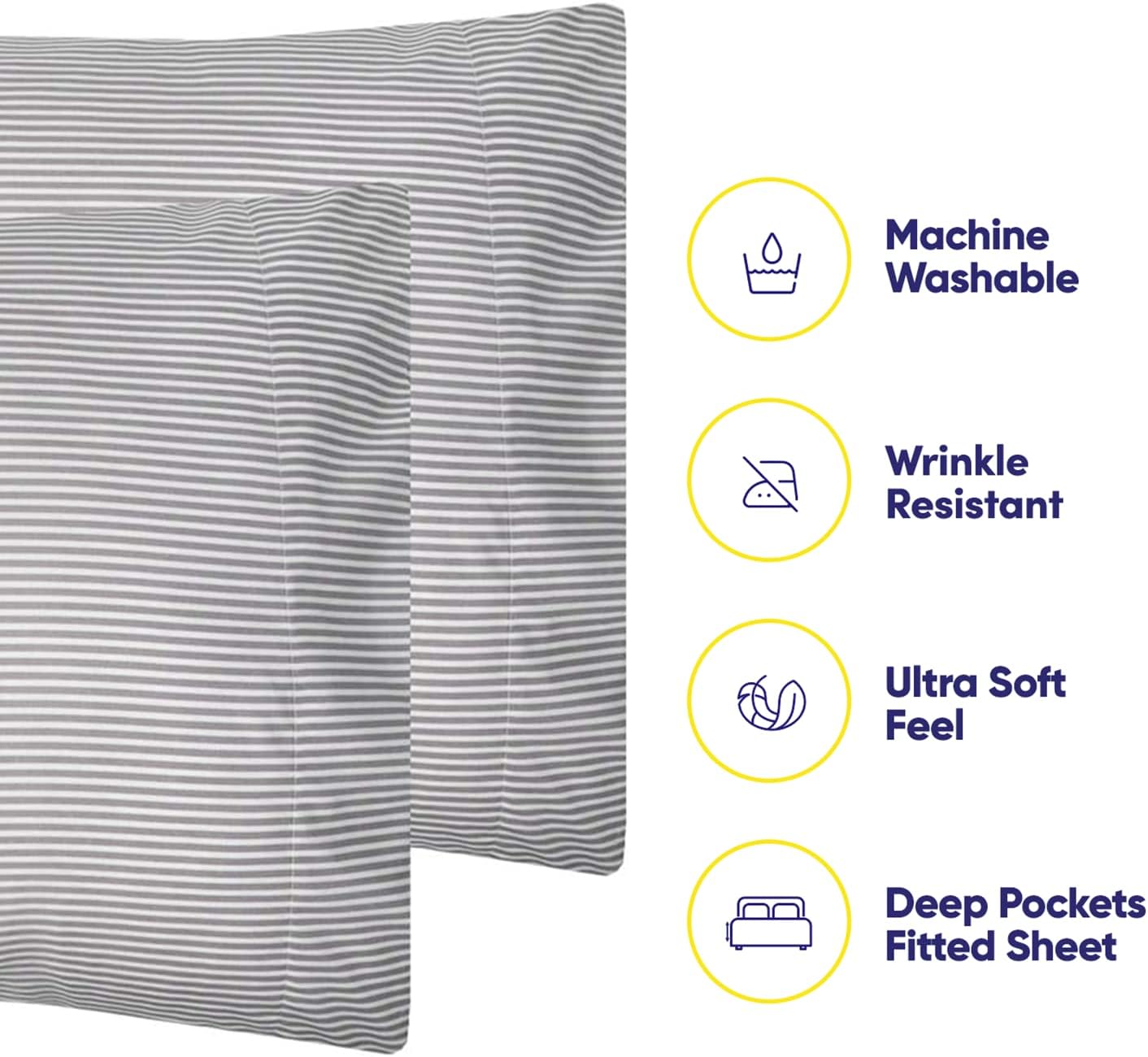 Sweet Home Collection Full Size Bed Sheets - 6 Piece 1500 Thread Count Fine Brushed Microfiber Deep Pocket Set - Extra Pillow Cases, Great Value, Full, Classic Stripe Gray (Pack of 12)
