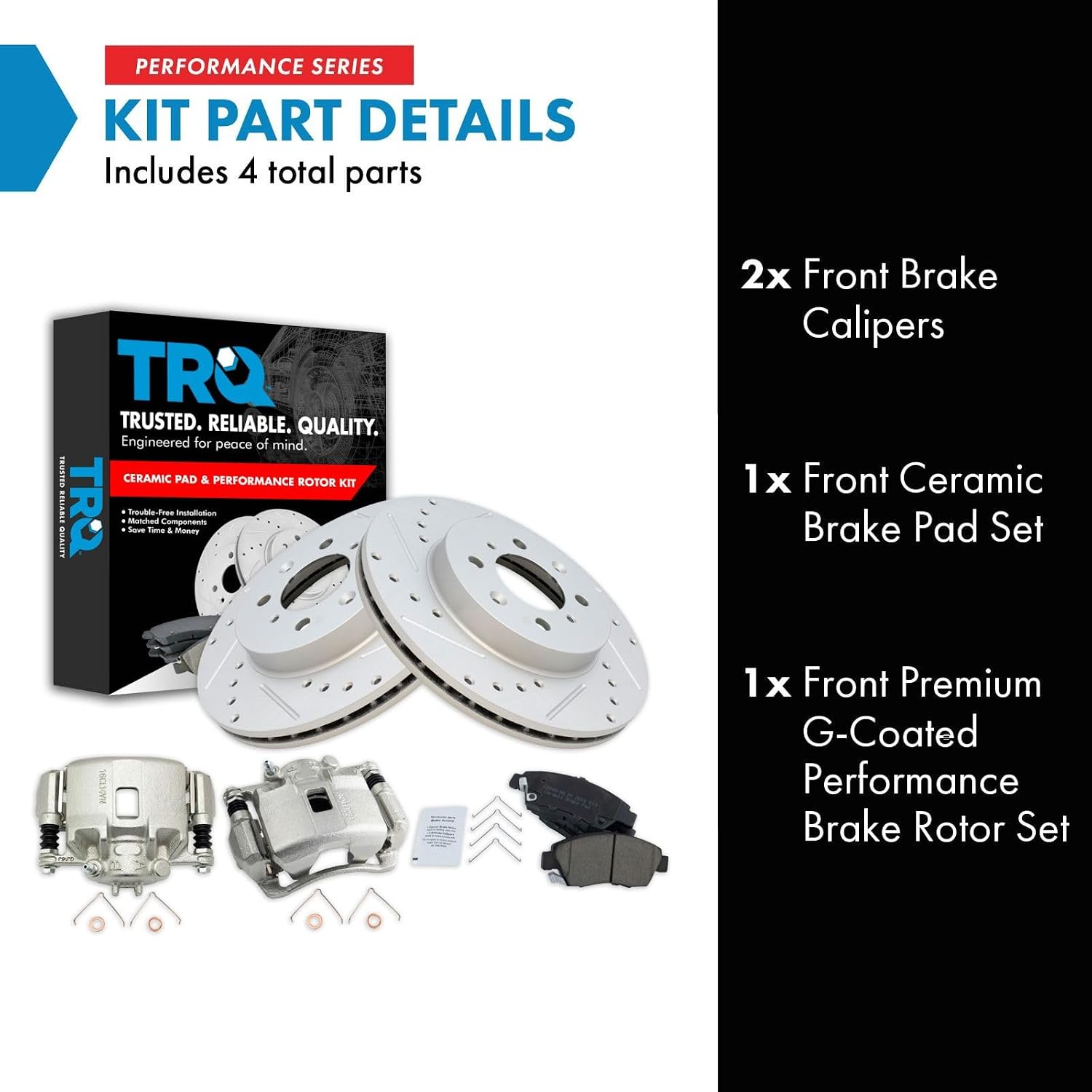 TRQ Performance Front Brake Pad and Rotor Set Ceramic Vented Coated Rotors Calipers Compatible with 2003-2005 Honda Civic
