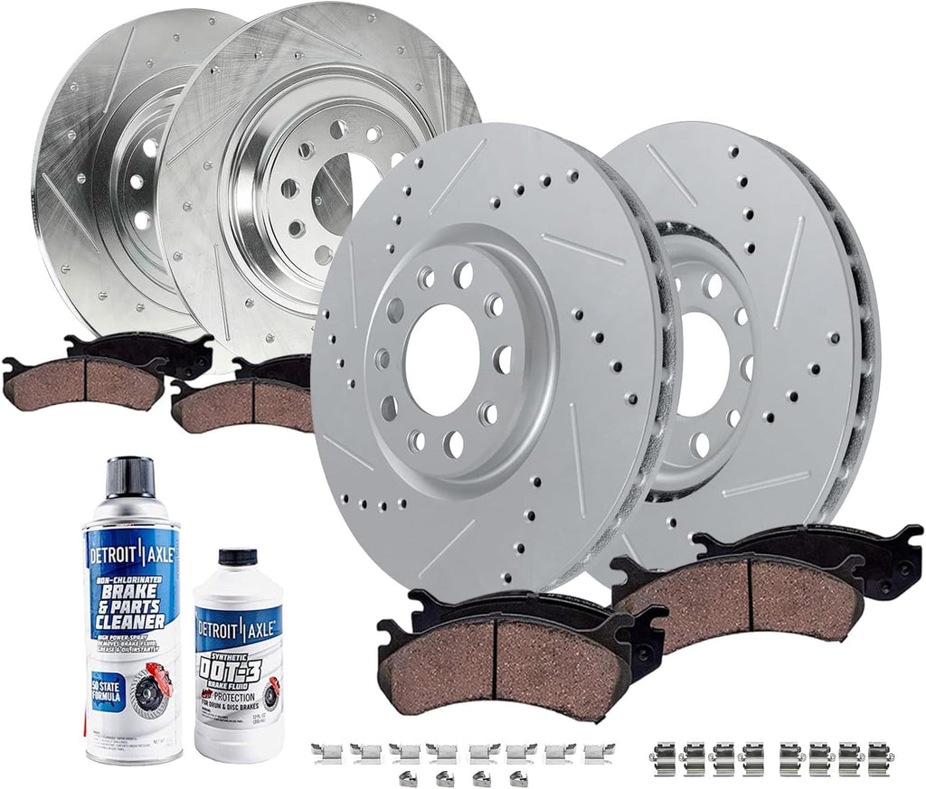 Detroit Axle - Brake Kit for 2014 2015 Jeep Cherokee [with Code BRG], Drilled and Slotted Disc Brake Rotors Ceramic Brakes Pads with Hardware Replacement : 12.99' inch Front and 12.60' inch Rear Rotor