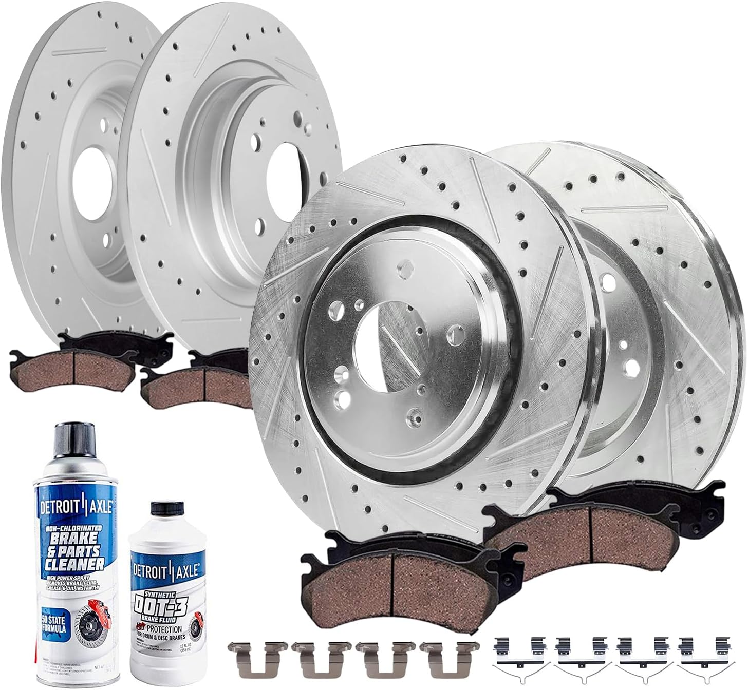 Detroit Axle - 3.5L Brake Kit for 2017-2020 Acura MDX [Base, SH-AWD], Drilled and Slotted Disc Brakes Rotors Ceramic Brake Pads 2018 2019 Replacement : 12.60' inch Front and 12.98' inch Rear Rotor